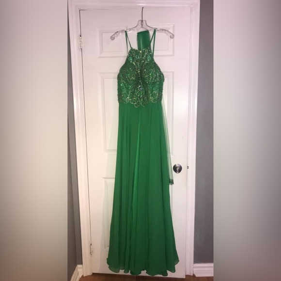 Size 10 Green floor length sequin beaded chiffon Prom Dress (Never worn) - Picture 2 of 2